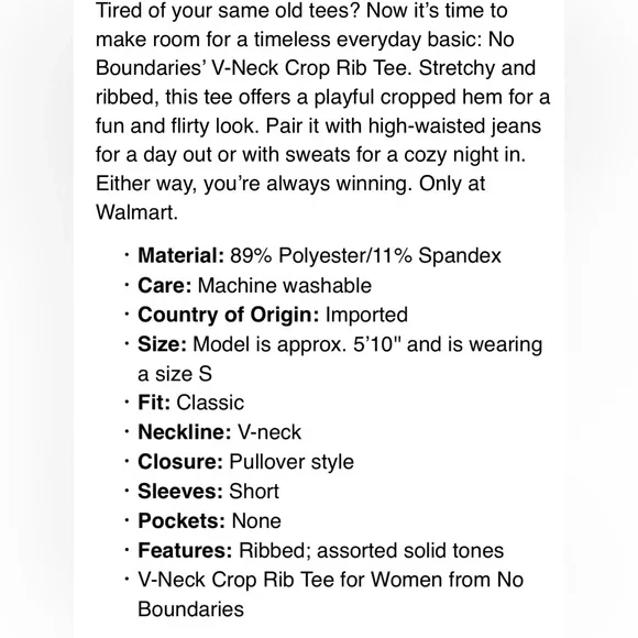 🔴 3/$12 No Boundaries Elegant Black V-Neck Crop Top! NWT! Size Large. - Picture 3 of 8